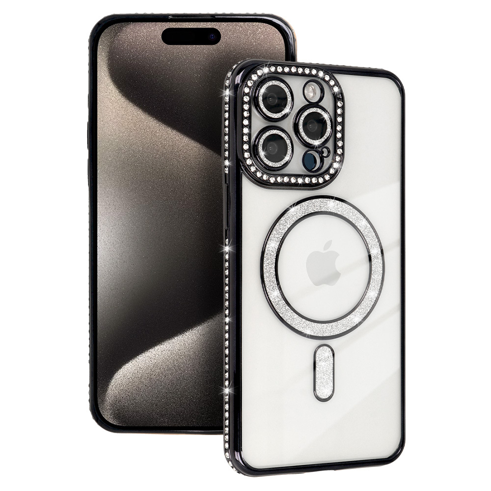 Bling magneettinen puhelinkuori iPhone 15 musta