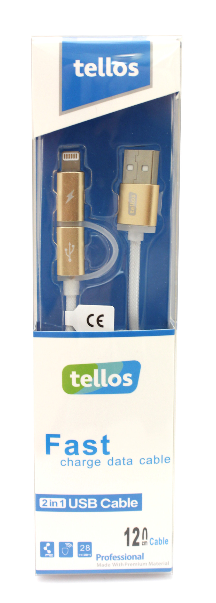 USB-kaapeli Tellos TPE 2in1 microUSB-Lightning kultainen, 1.2m