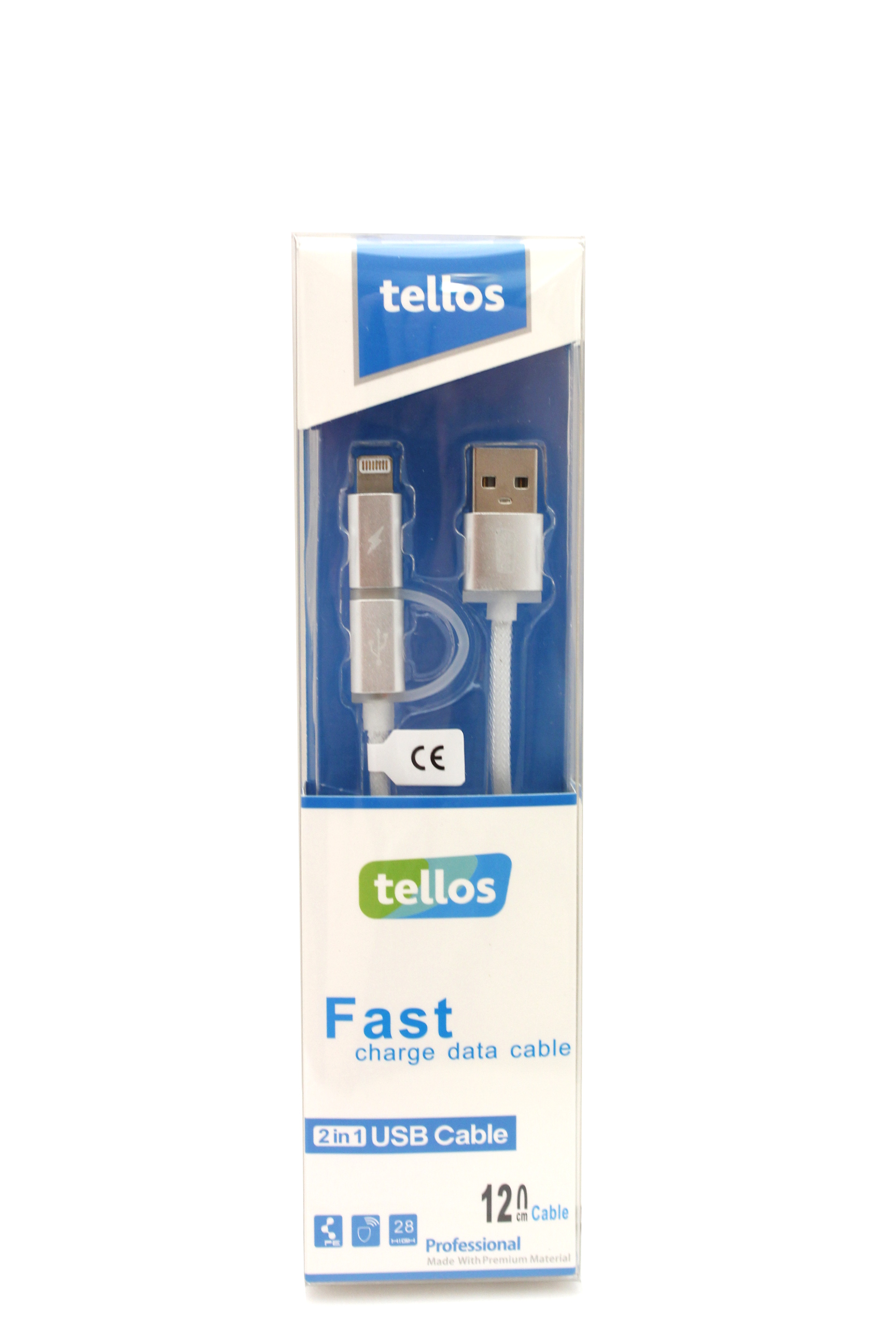 USB-kaapeli Tellos TPE 2in1 microUSB-Lightning hopeinen, 1.2m