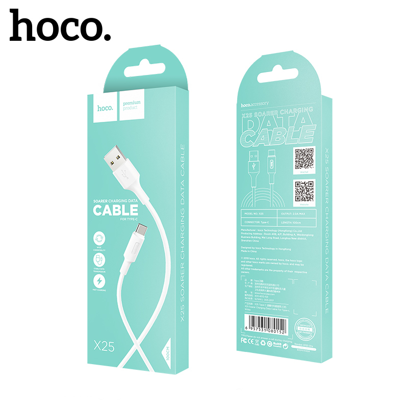 Hoco X25 USB-C Kaapeli 1,0 m, valkoinen