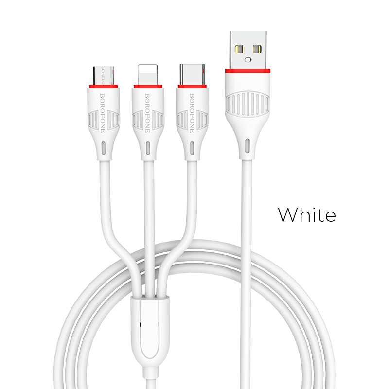 USB-kaapeli Borofone BX17 3-in-1 MicroUSB-Lightning-Type-C valkoinen