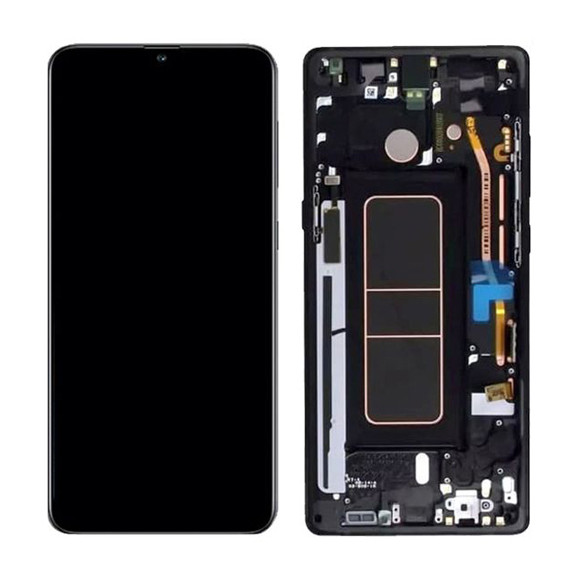 LCD-näyttö Samsung A715 A71 kosketusnäytöllä ja kehyksellä alkuperäinen musta (koottu ServicePack)