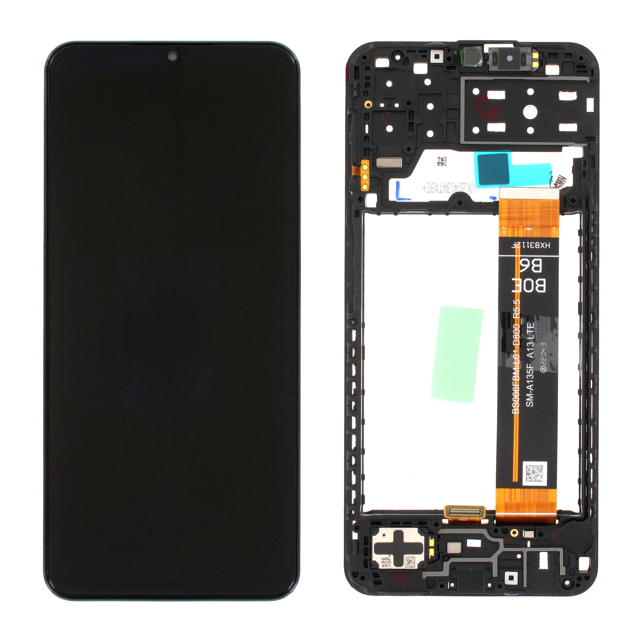 Samsung A135 A13 4G LCD-näyttö kosketusnäytöllä ja kehyksellä, alkuperäinen musta (huoltopakkaus)