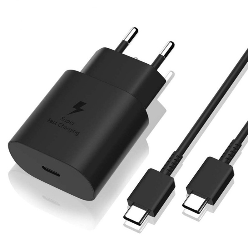 Samsung 25W EP-TA800EBE USB-C Wall Charger with Samsung EP-DA705BBE USB-C / USB-C Cable Replacement Pack - Black