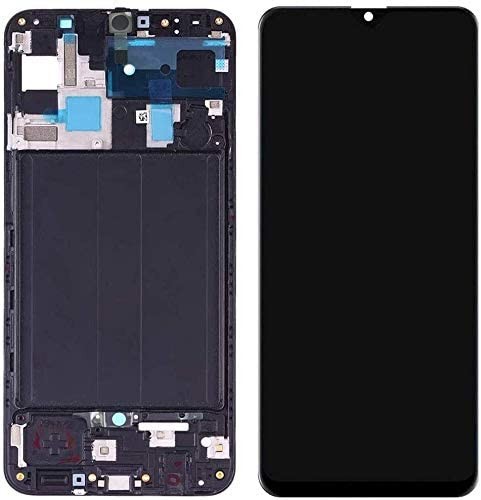 LCD-näyttö Samsung A505 A50 kosketusnäytöllä ja kehyksellä musta OLED (todellinen koko)