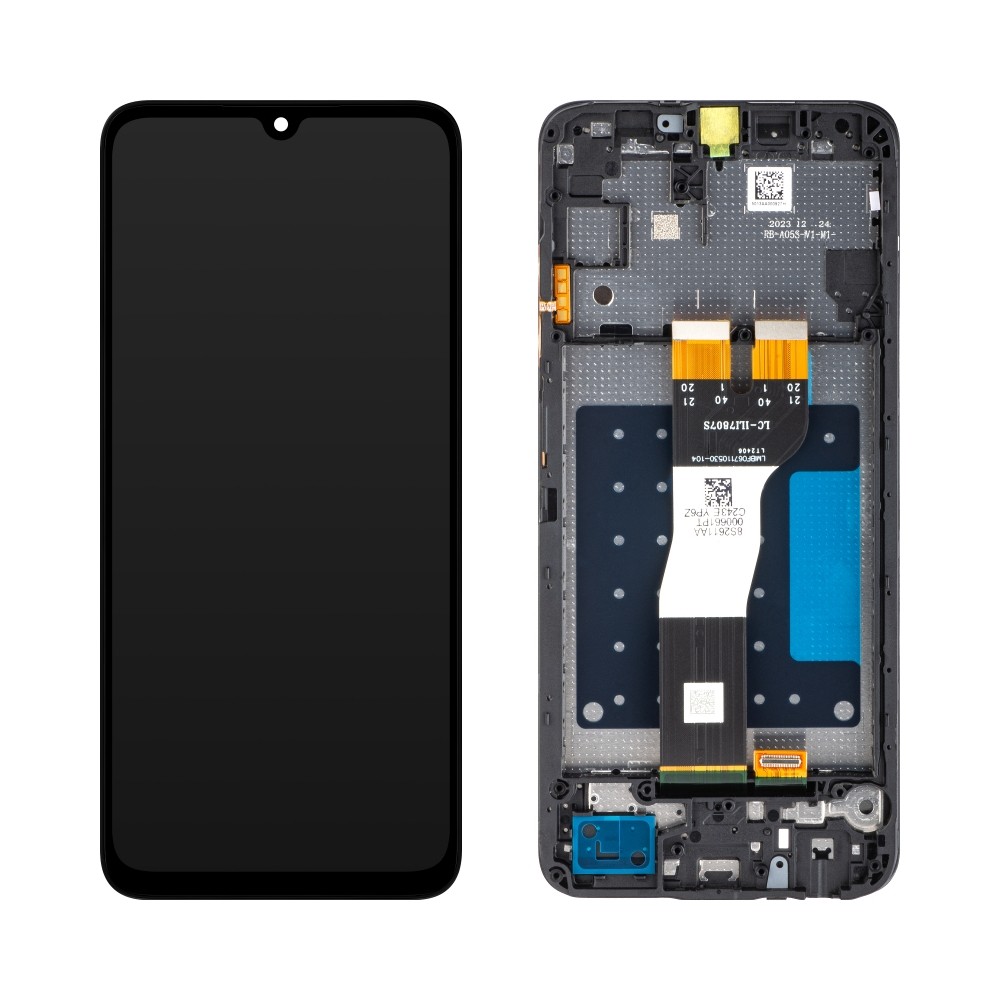 Samsung A057 A05s LCD-näyttö kosketusnäytöllä ja kehyksellä, alkuperäinen musta (huoltopakkaus)