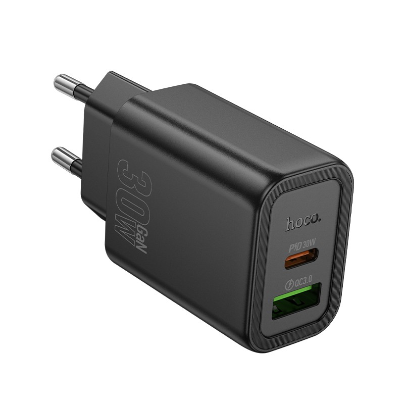 Laturi Hoco N63 30W GaN USB-C/USB-A musta
