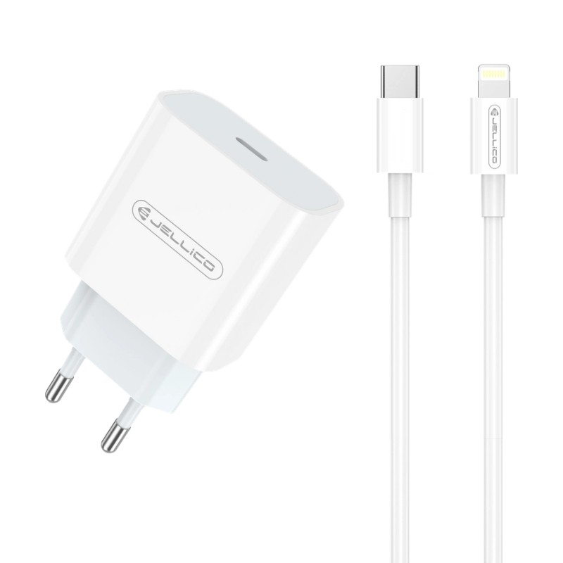 Laturi Jellico AK180 20W USB-C + USB-C-Lightning-kaapeli 1.0m valkoinen