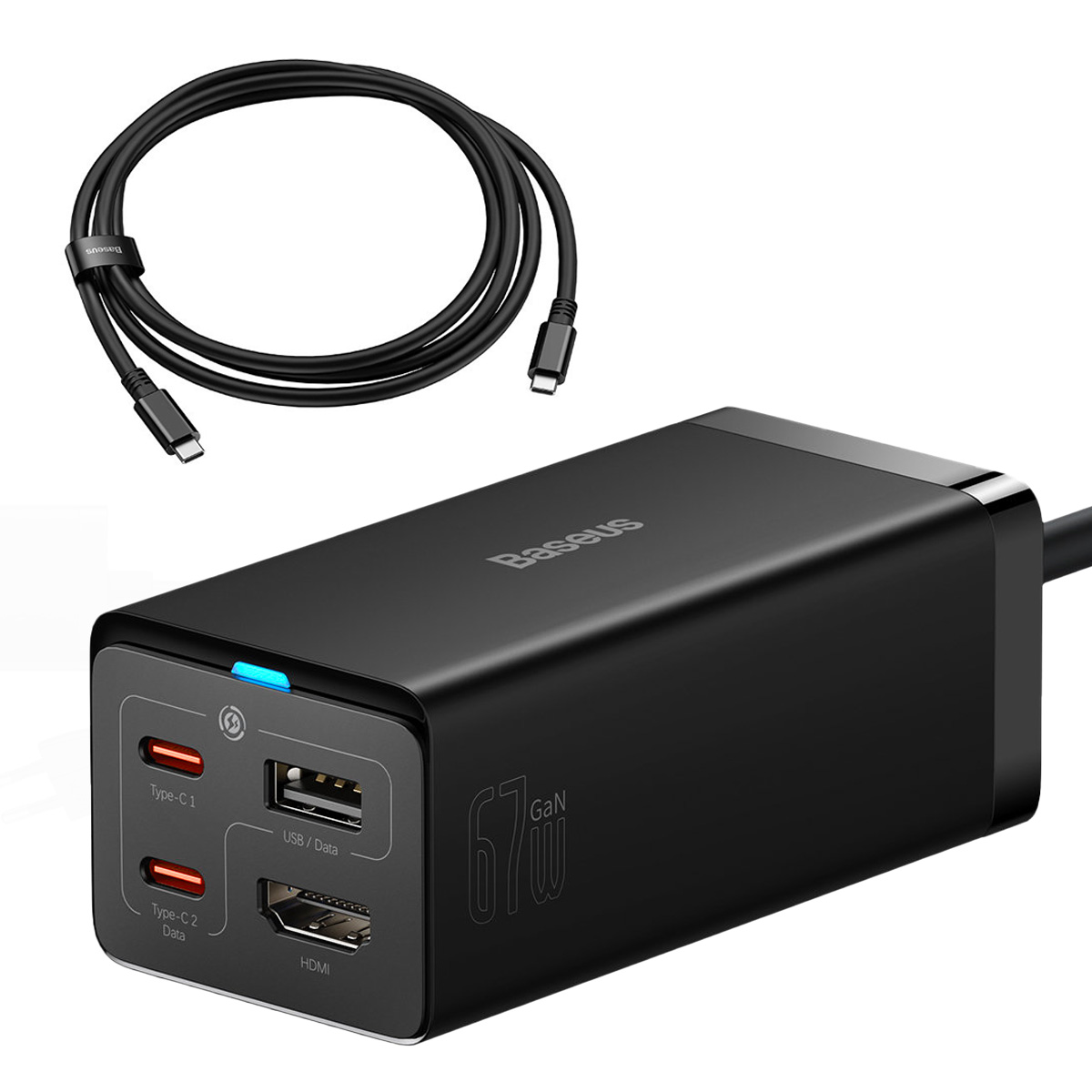 Charger BASEUS GaN 2x USB-C, USB-A, HDMI 4K, 67W, PPS, PD, QC, USB4