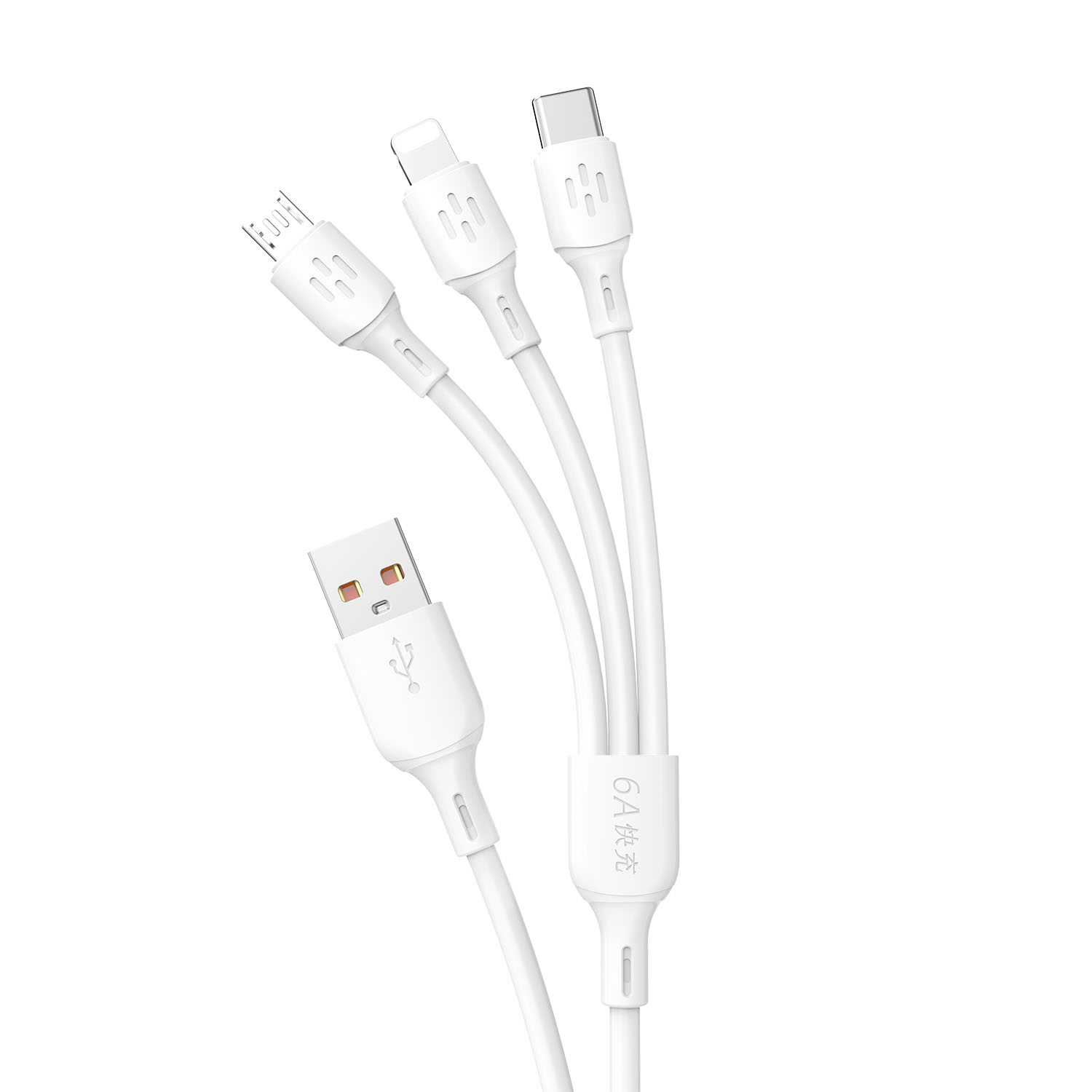 USB Kaapeli - USB C / micro USB / Lightning 480Mb/s 6A 1.2m - valkoinen