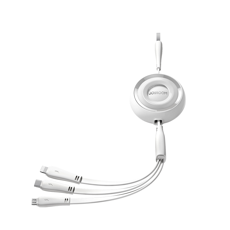 Joyroom Colorful Series S-A40 sisäänvedettävä kaapeli 3in1 USB-A - USB-C / Lightning / Micro USB 1m - valkoinen