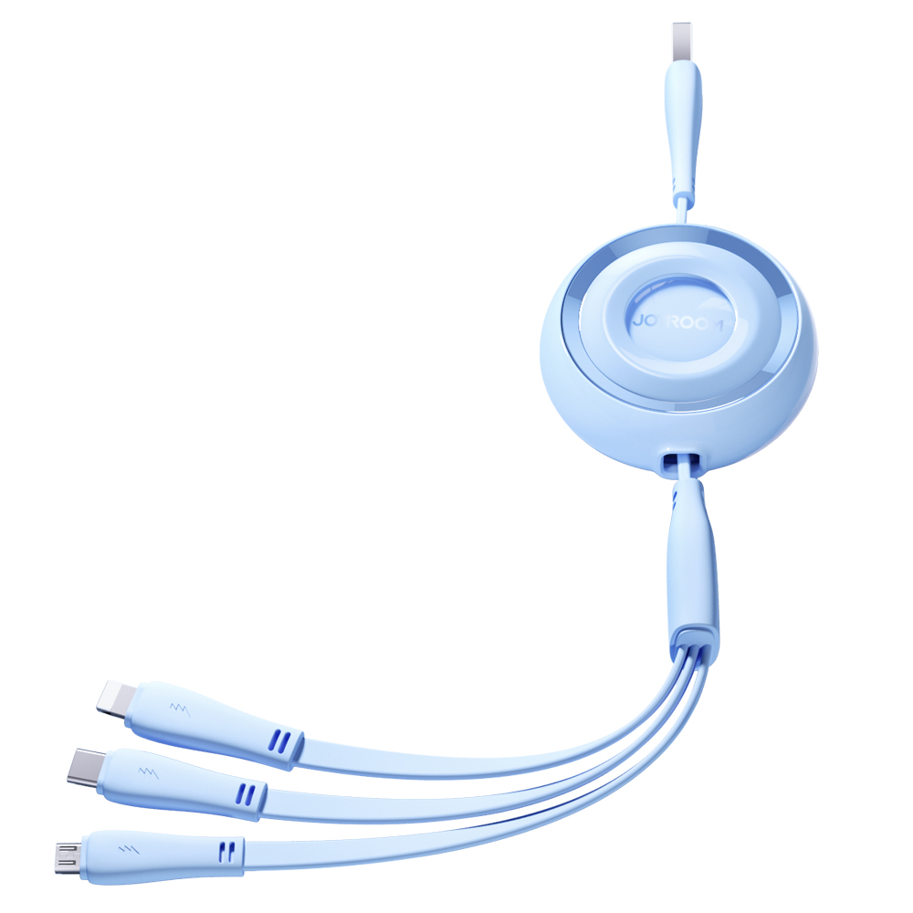 Joyroom Colorful Series S-A40 Kaapeli sisäänvedettävä 3in1 USB-A - USB-C / Lightning / Micro USB 1m - sininen