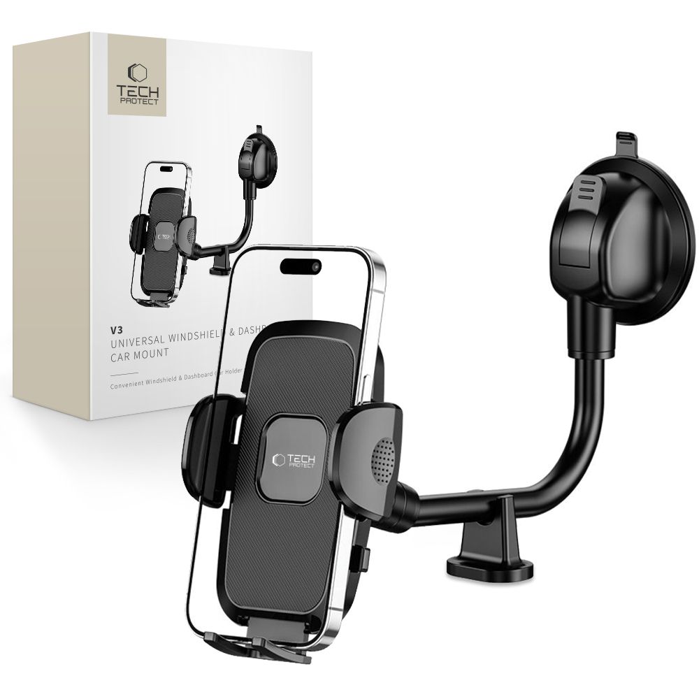 Tech-Protect V3 pitkävarsi auton puhelinteline tuulilasiin/kojelautaan - musta