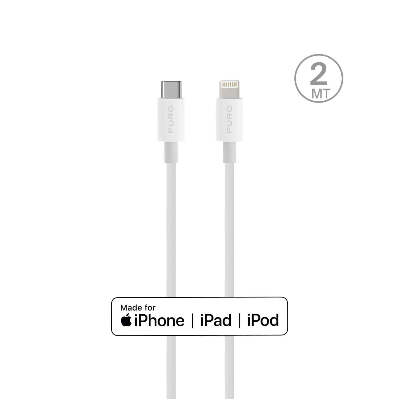 Puro Plain MFI-sertifioitu kaapeli Apple-laitteille USB-C - Lightning 2.0 2.4A 2m - valkoinen
