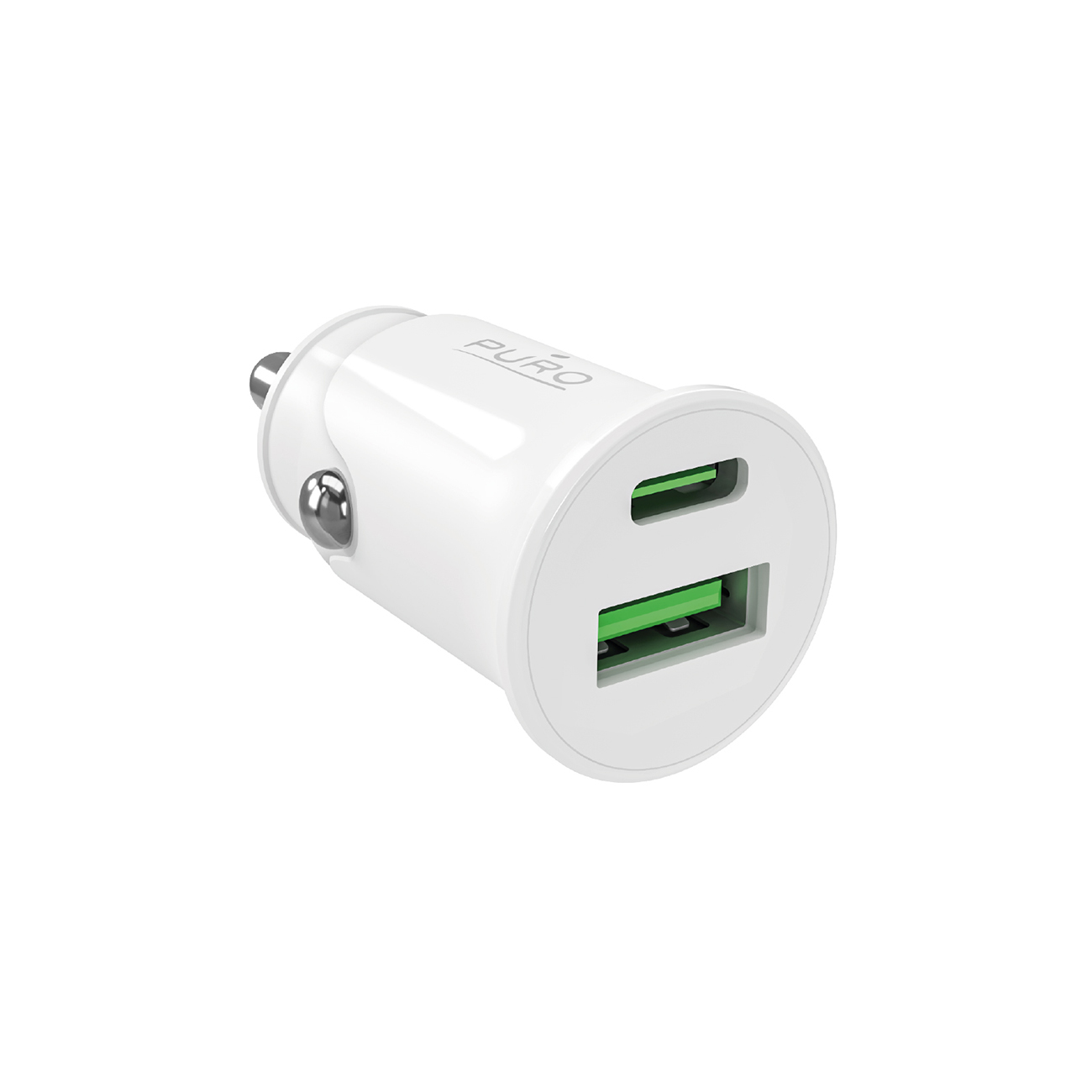 Puro Pro Lite auton laturi 1x USB-A + 1x USB-C Power Delivery 20W - Valkoinen