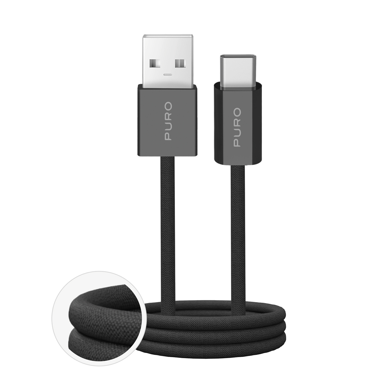 Puro Fabrik 2.0 10W USB-A - USB-C punottu kaapeli 1.5m - Musta