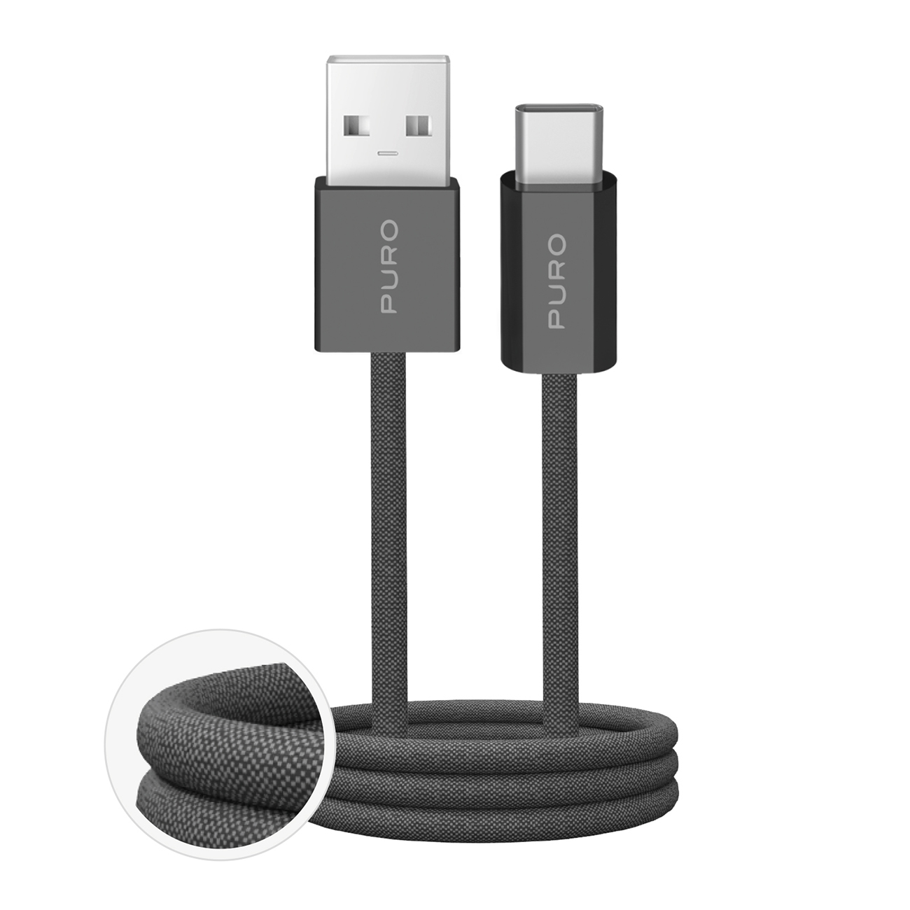 Puro Fabrik 2.0 10W USB-A - USB-C punottu kaapeli 1.5m - Tummanvihreä