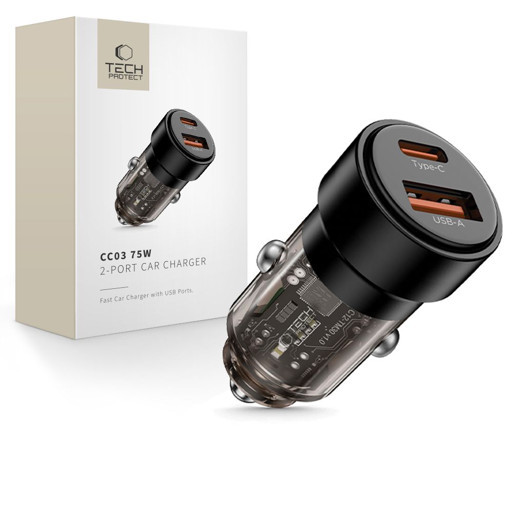 CC03 2-porttinen PD75W auton laturi - Musta