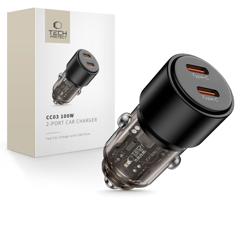 CC03 2-porttinen PD100W auton laturi - Musta