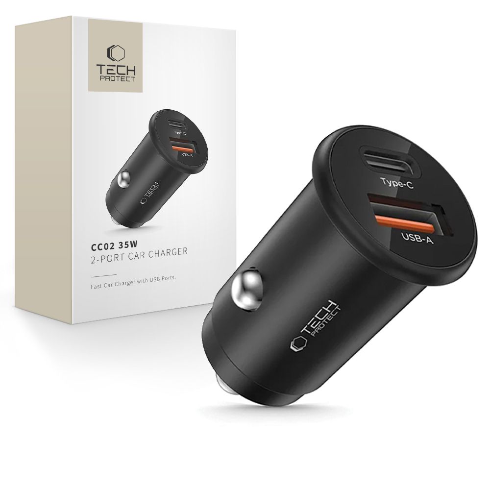 Tech-Protect CC02 35W Autolaturi 2-porttinen USB-C / USB-A - musta