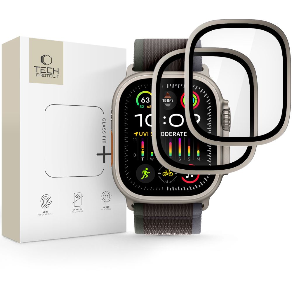 Tech-Protect 2-Pack Karkaistu Lasi Apple Watch Ultra 49mm - Hopeinen ja Musta