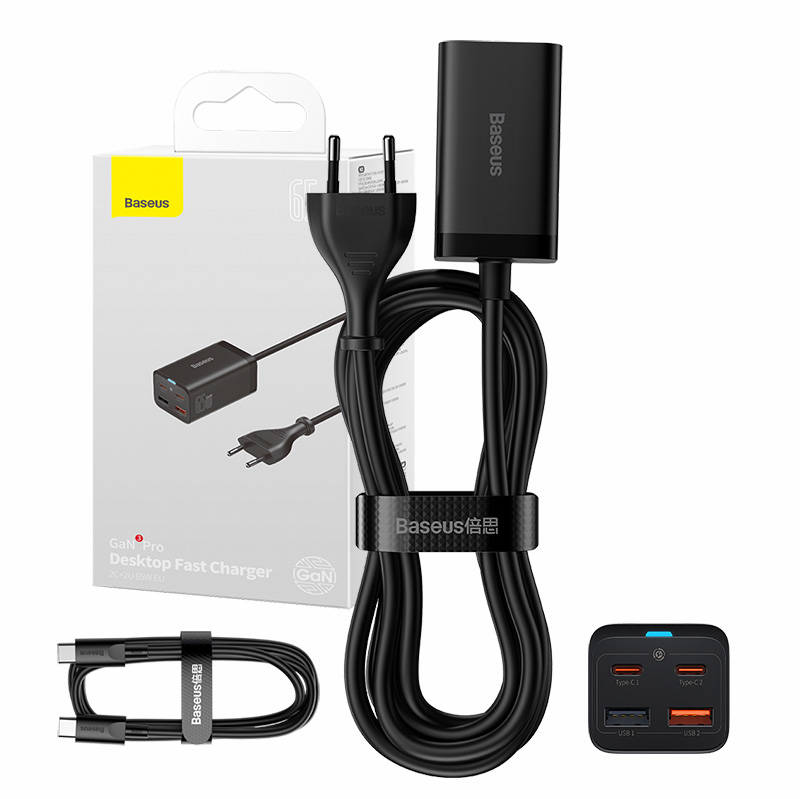 Baseus GaN3 Pro pikalaturi, 2x USB-C, 2x USB, 65W (musta)