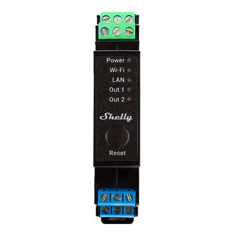 Shelly Pro 2PM DIN-kisko 2-kanavainen rele, WiFi/LAN (tehomittaus)