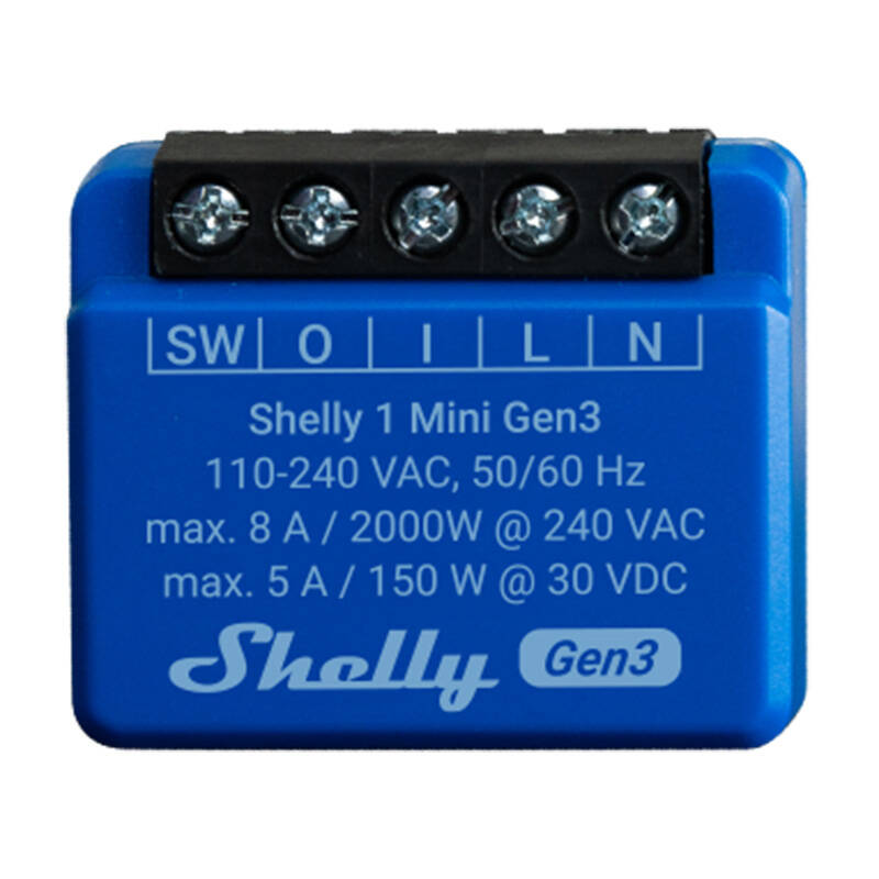 Shelly 1 Mini Gen3 ohjain, WiFi/Bluetooth