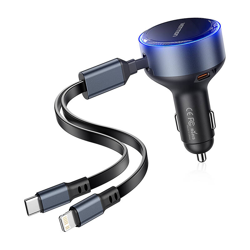 Vention FFOB0 USB-C auton laturi + USB-C/Lightning 30W kaapeli