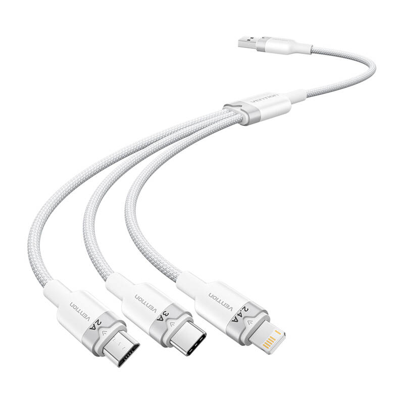 USB 2.0 A - 3in1 3A Kaapeli Vention CTPWG 1.5M (valkoinen)