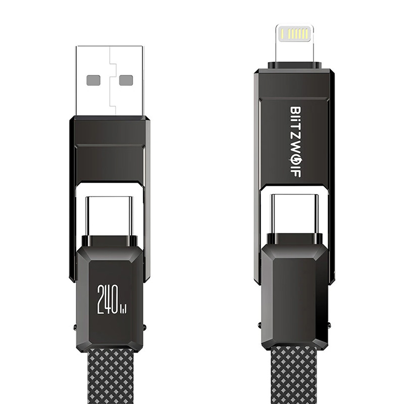 Blitzwolf BW-HDC7 4-in-1 USB+C+Lightning -kaapeli 240W 1,2 m (musta)