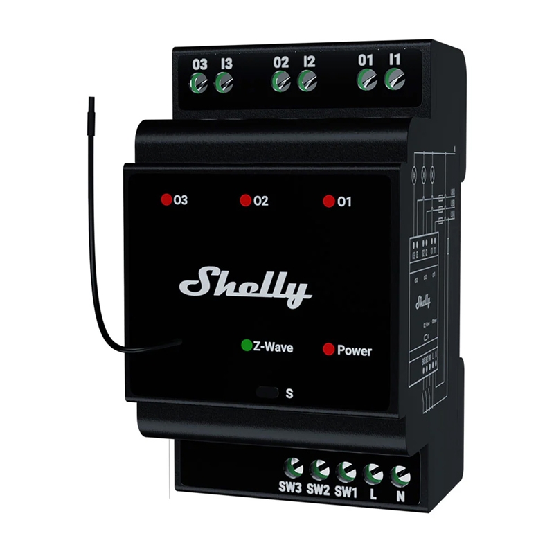 Shelly Qubino Wave Pro 3 3-kanavainen Din Z-wave Bus -rele