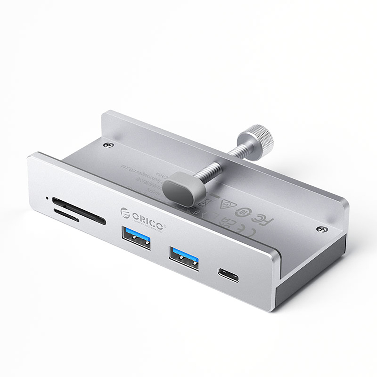 Orico MH5PC Pöytäkiinnitteinen hubi USB-C / 2x USB-A 3.2 + 1x USB-C 3.2 + 1x SD ja TF - hopeinen