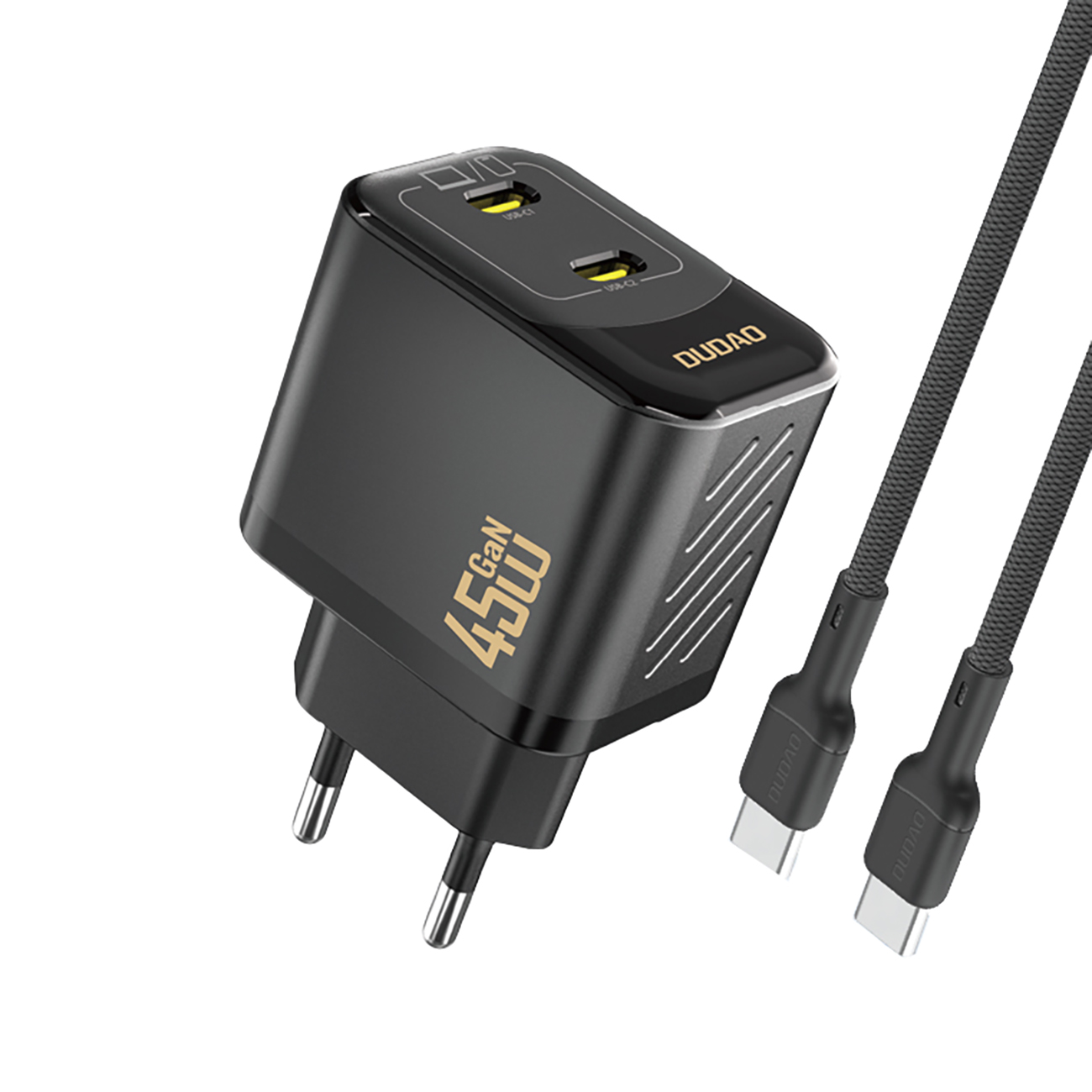 Dudao A28PCEU PD 45W GaN 2x USB-C seinälaturi USB-C kaapelilla musta