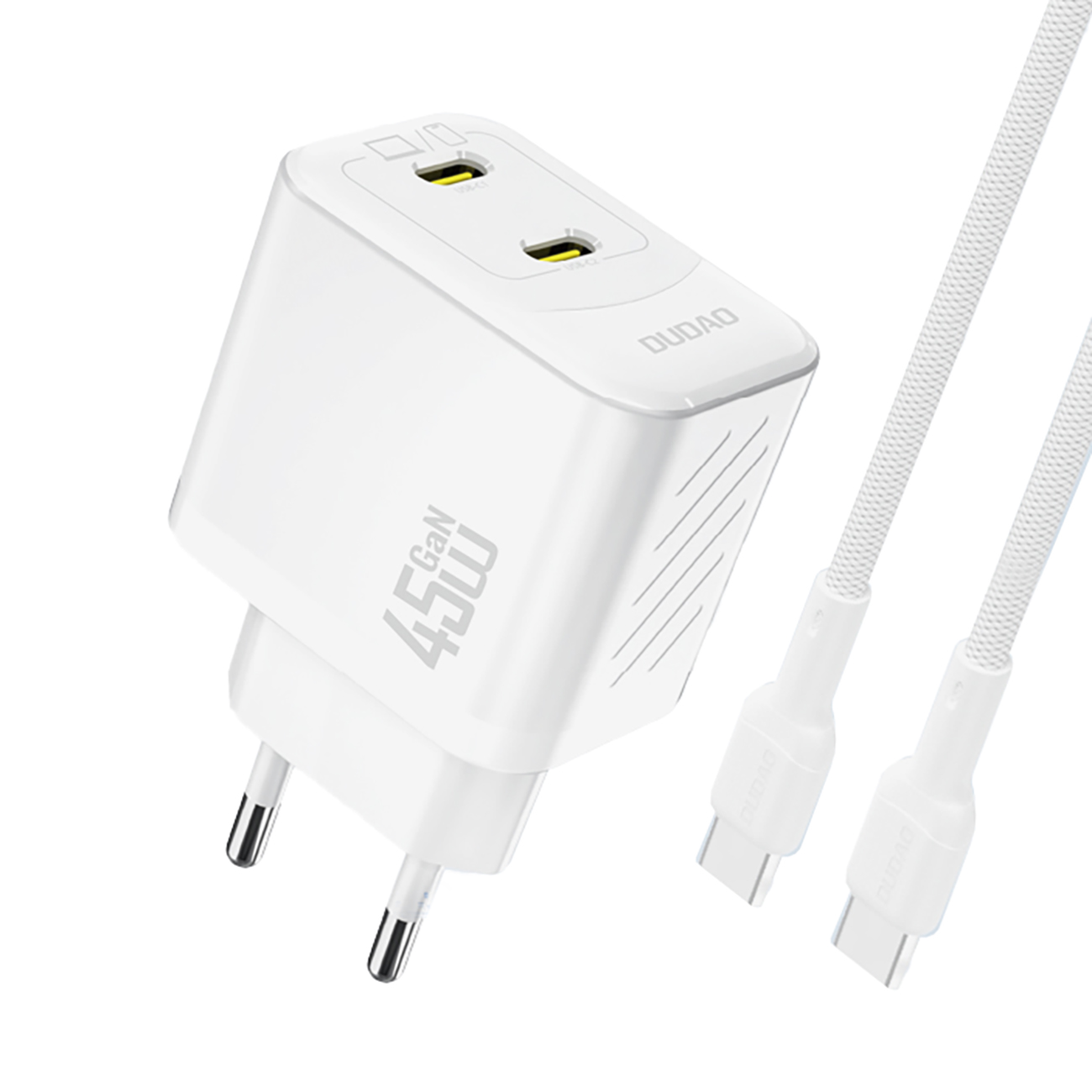 Dudao A28PCEU PD 45W GaN 2xUSB-C seinälaturi USB-C kaapelilla - valkoinen