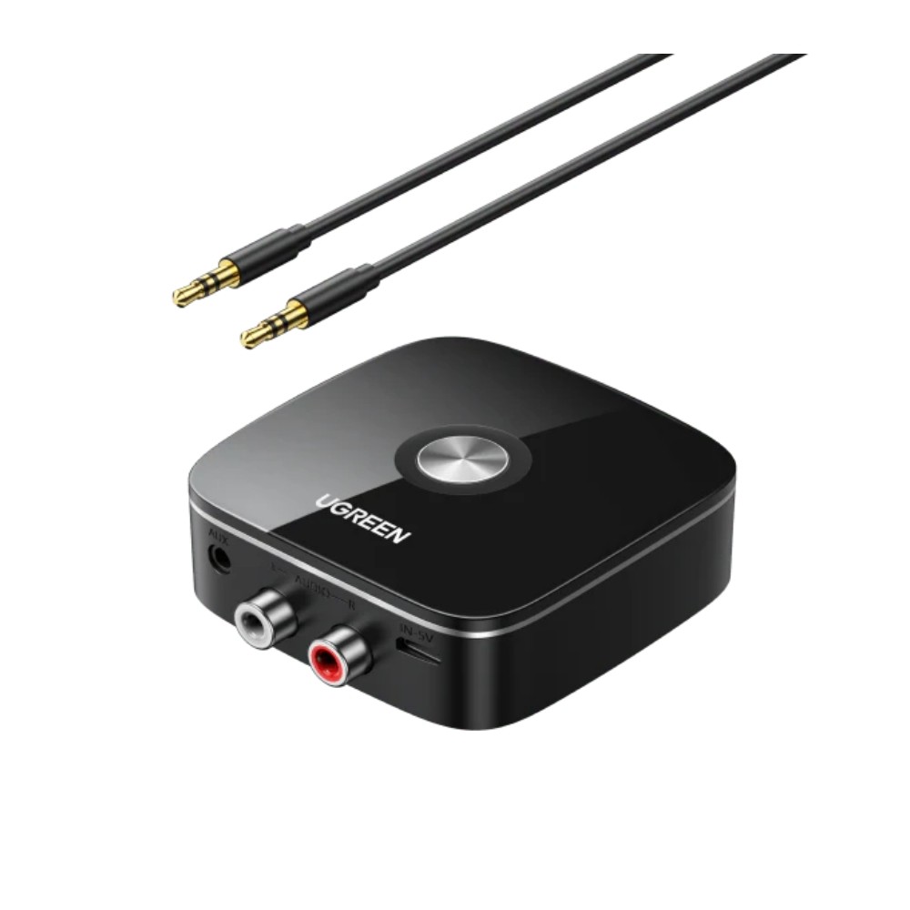 Bluetooth sovitin vastaanotin Ugreen CM123 2xRCA/AUX Bluetooth 5.0 musta (30445)