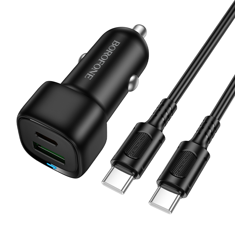 Borofone Autolaturi BZ34B Cloud - USB + Type C - QC 3.0 PD 38W Type C - Type C -kaapelilla Musta