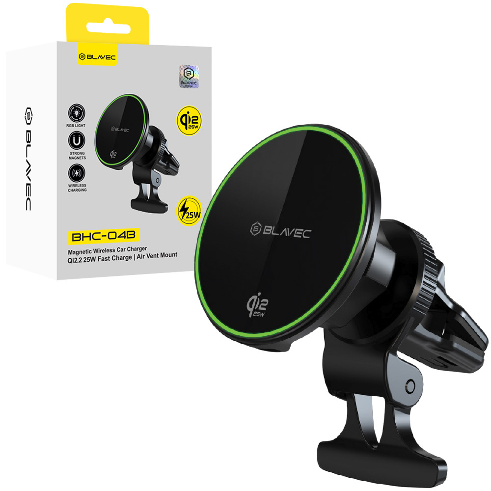 Blavec Auton pidike BHC-04B Qi2.2 25W magneettinen induktiolatauksella ilmanvaihtoaukkoon (BHC04B-MAVIB) musta