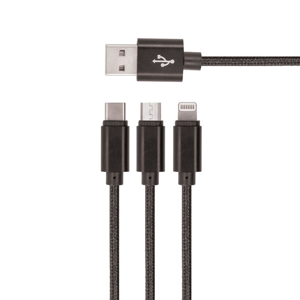 Setty 3in1 kaapeli USB - Lightning + USB-C + microUSB 1,0 m 2A KN3W1-01 musta