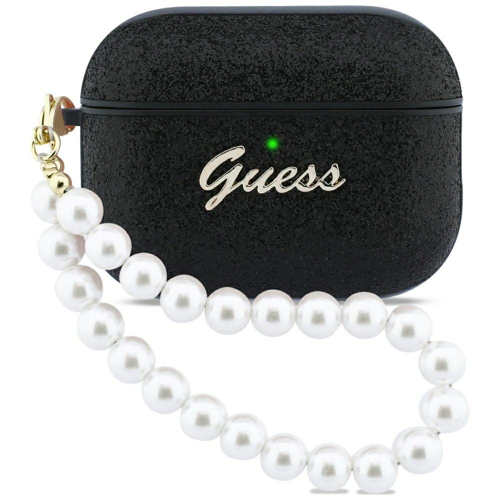Guess Glitter Pearl Strap Suojakuori AirPods Pro 3:lle - Musta
