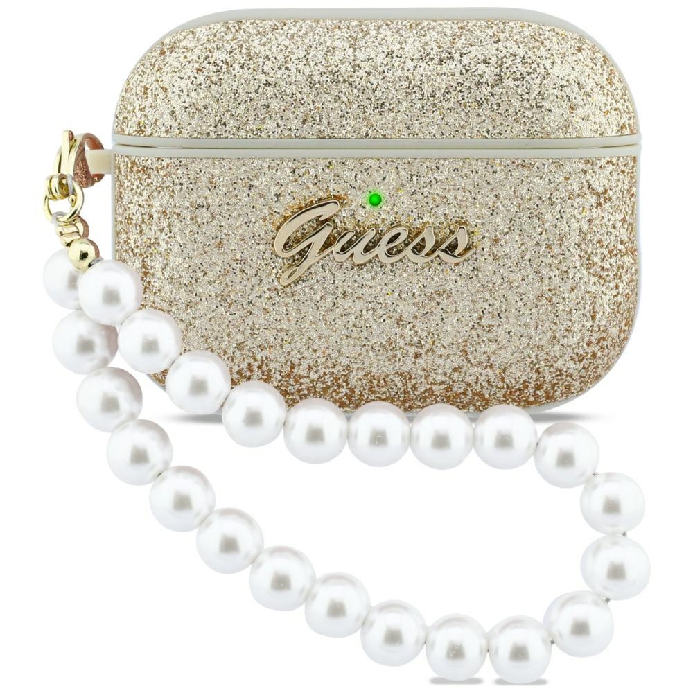 Guess Glitter Pearl Strap Suojakuori AirPods Pro 3:lle - Kultainen