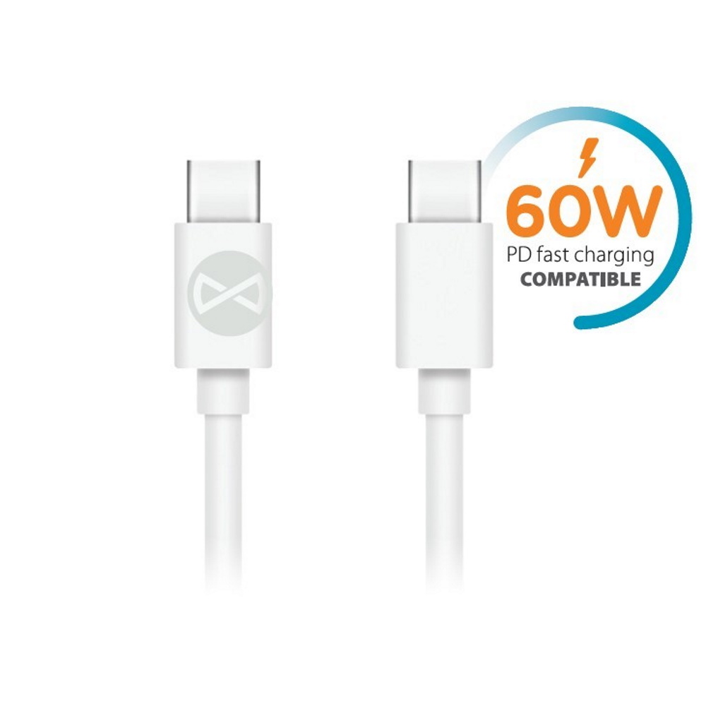Forever kaapeli USB-C - USB-C 1,0 m 60W valkoinen