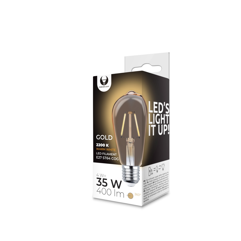 LED-polttimo hehkulanka E27 ST64 4W 230V 2200K 400lm COG kultainen Forever Light