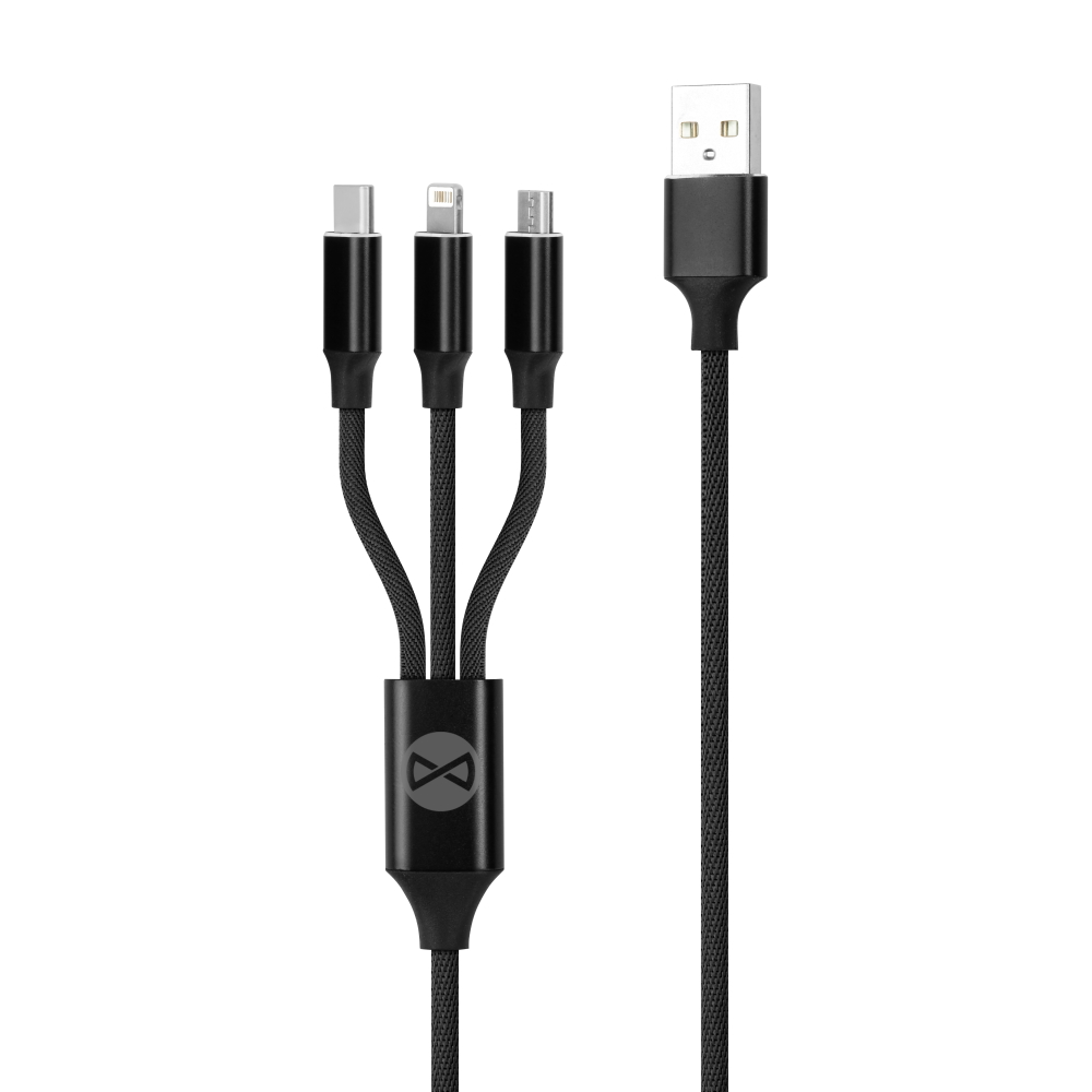 Forever 3in1 kaapeli USB - Lightning + USB-C + microUSB 1,2 m 2A musta