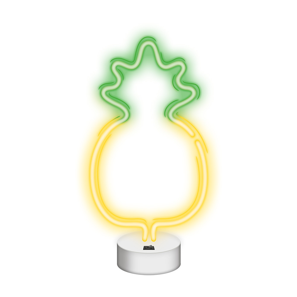 Neon LED jalustalla PINEAPPLE keltainen vihreä NNE05 Neolia
