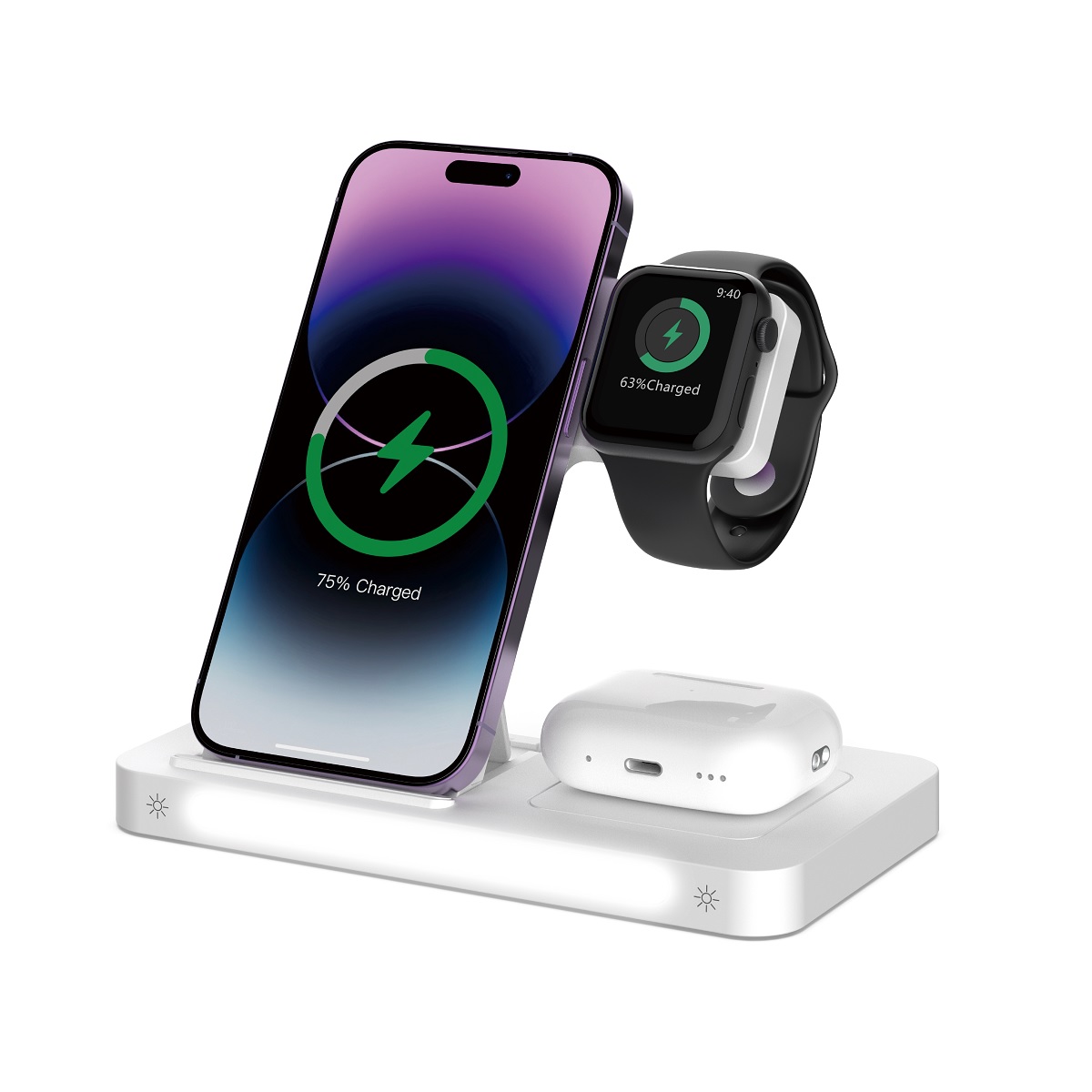 Devia langaton laturi 3in1 Smart 15W valkoinen lampulla