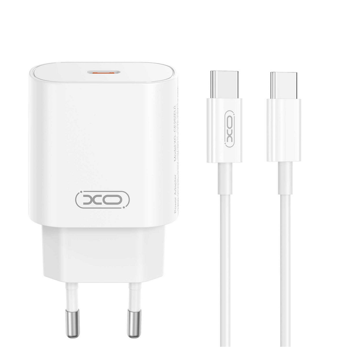 XO wall charger CE25 PD 25W 1x USB-C white + cable USB-C - Lightning