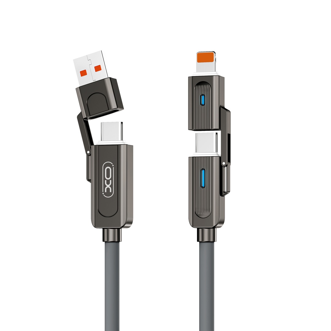 XO kaapeli NB275 4in1 USB-C - Lightning + USB - USB-C 60W 1,0m harmaa
