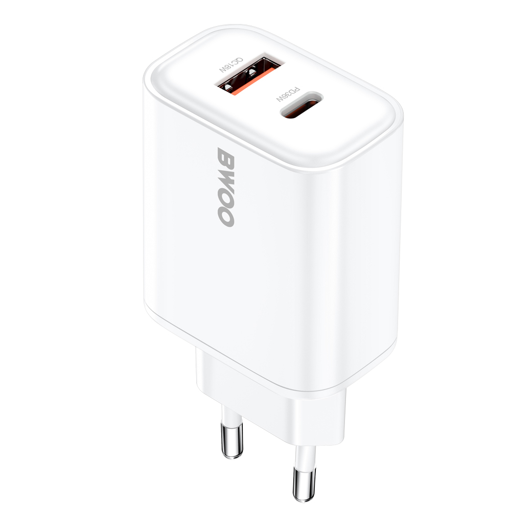 BWOO CDA207 PD 36W seinälaturi 1x USB-A + USB-C valkoinen