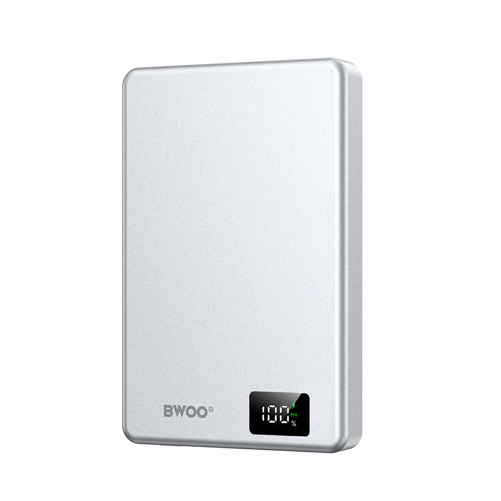 BWOO ultrasliimi alumiininen magneettinen varavirtalähde P76 PD 20W 10000 mAh digitaalinäyttö USB-C musta